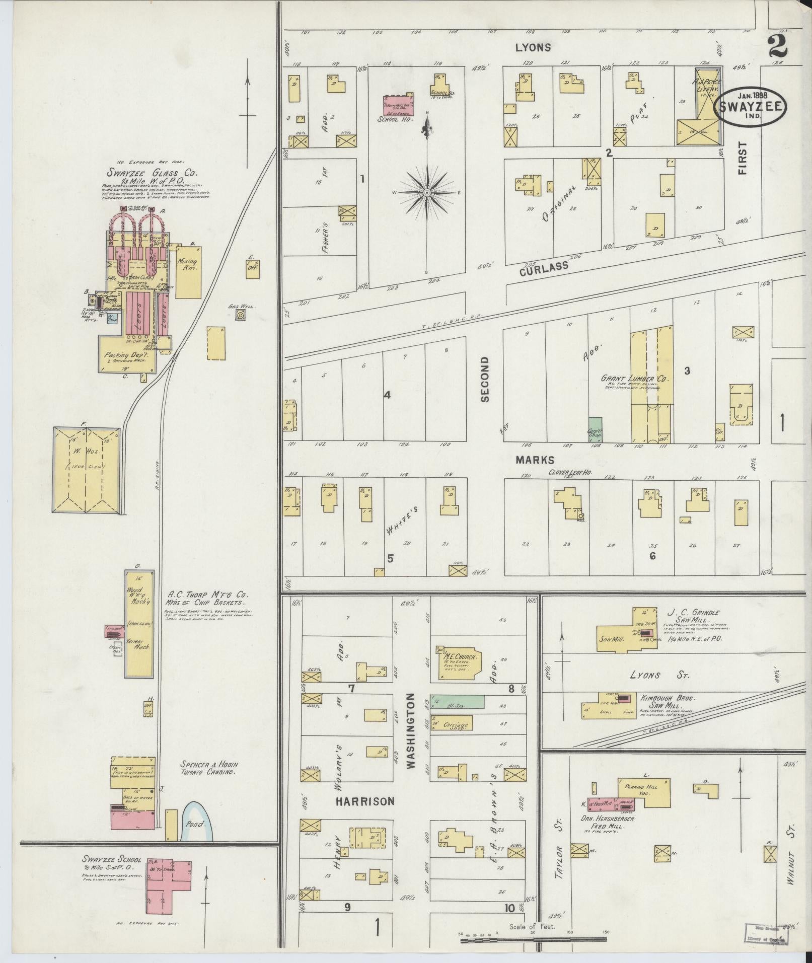 Sanborn Fire Insurance Map from Swayzee, Grant County, Indiana (1898), Sheet #0002 - Complete Map Set gallery image, historic Sanborn map, vintage wall art, Indiana Indiana