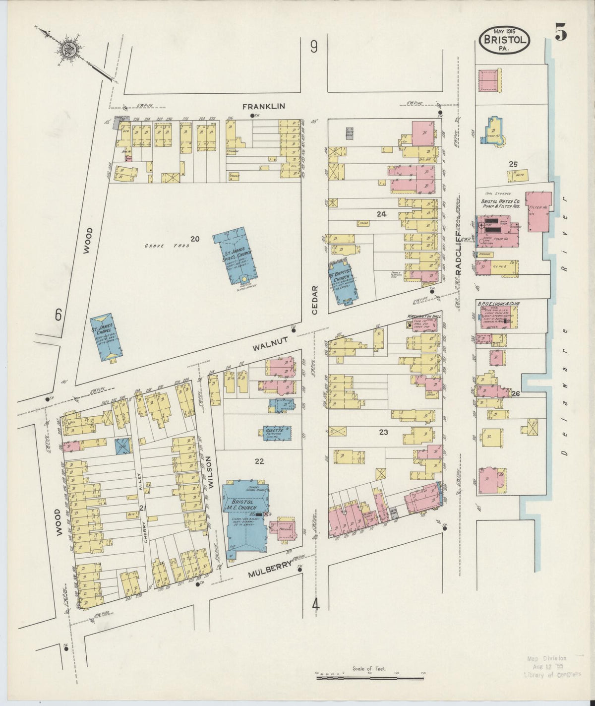 Sanborn Fire Insurance Map from Bristol, Bucks County, Pennsylvania (1915), Sheet #0005 - Complete Map Set gallery image, historic Sanborn map, vintage wall art, Pennsylvania Pennsylvania