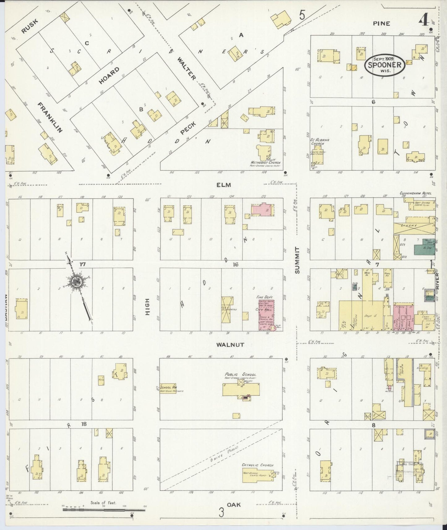 Sanborn Fire Insurance Map from Spooner, Washburn County, Wisconsin (1909), Sheet #0004 - Historic Sanborn Fire Insurance Map Print, vintage old map wall art, antique decor, genealogy gift, Wisconsin Wisconsin map