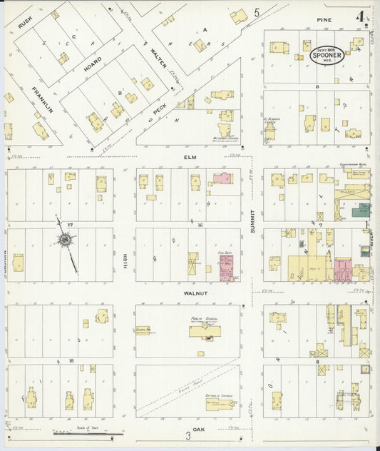Sanborn Fire Insurance Map from Spooner, Washburn County, Wisconsin (1909), Sheet #0004 - Historic Sanborn Fire Insurance Map Print, vintage old map wall art, antique decor, genealogy gift, Wisconsin Wisconsin map