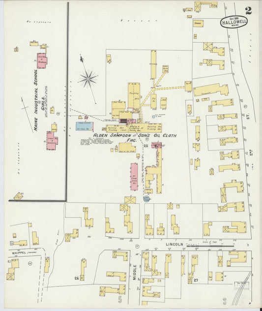Sanborn Fire Insurance Map from Hallowell, Kennebec County, Maine (1895), Sheet #0002 - Historic Sanborn Fire Insurance Map Print, vintage old map wall art, antique decor, genealogy gift, Maine Maine map