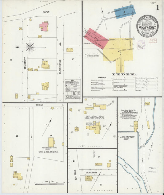 Sanborn Fire Insurance Map from Rocky Mount, Franklin County, Virginia. (1902) – Historic Sanborn Fire Insurance Map Print