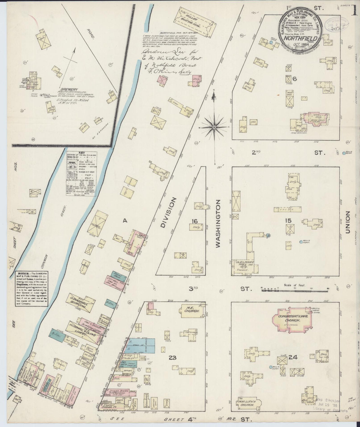 Sanborn Fire Insurance Map from Northfield, Rice County, Minnesota (1884), Sheet #0001 - Historic Sanborn Fire Insurance Map Print, vintage old map wall art, antique decor, genealogy gift, Minnesota Minnesota map