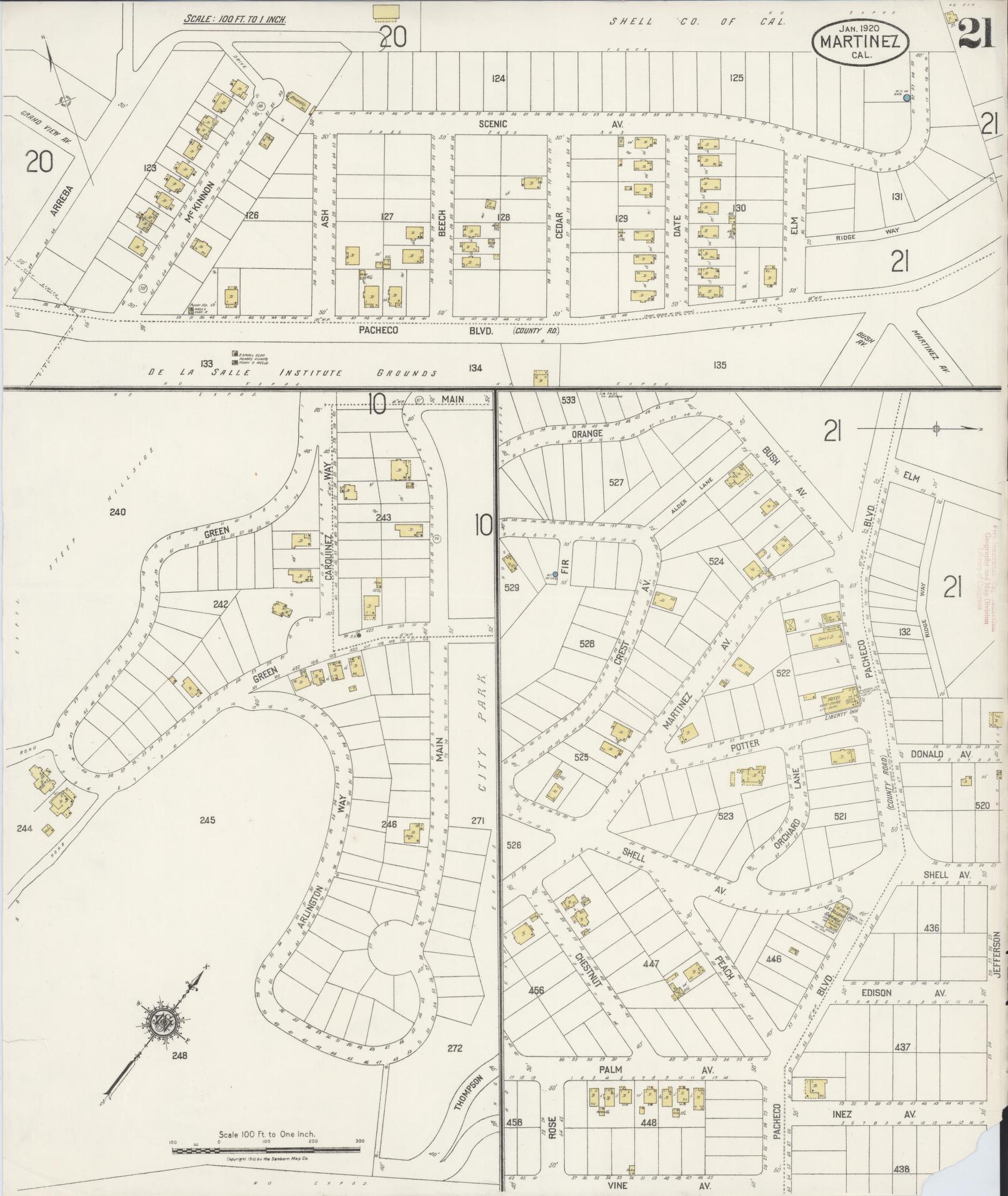 Sanborn Fire Insurance Map from Martinez, Contra Costa County, California (1920), Sheet #0021 - Historic Sanborn Fire Insurance Map Print, vintage old map wall art, antique decor, genealogy gift, California California map