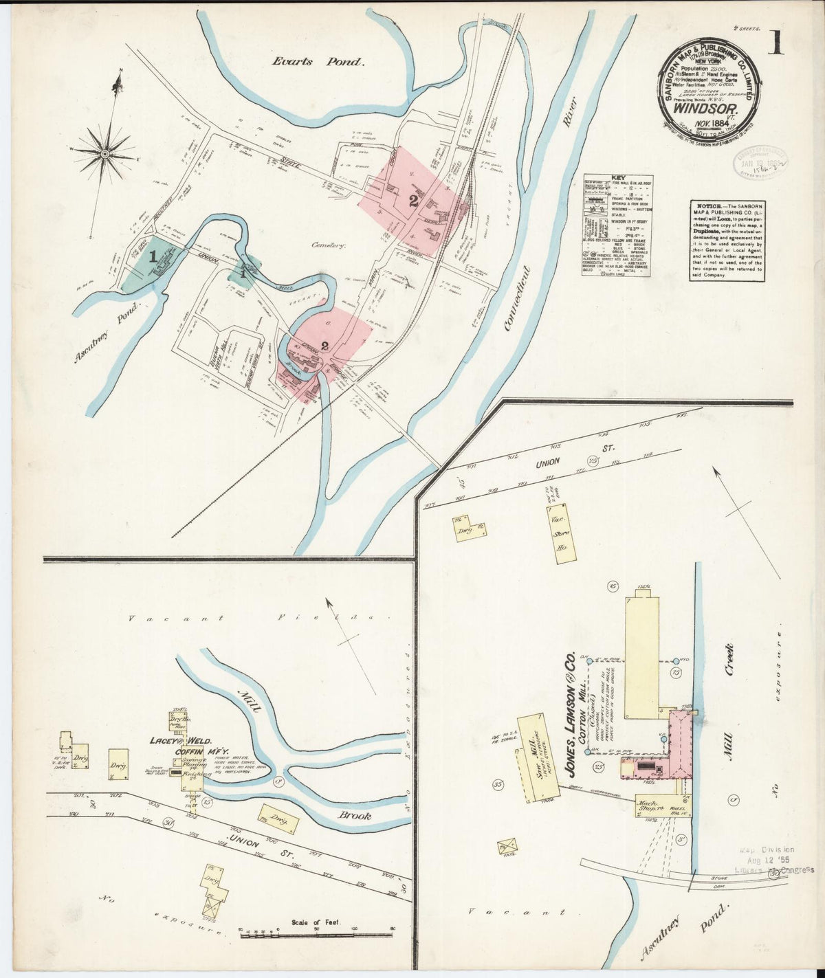 Sanborn Fire Insurance Map from Windsor, Windsor County, Vermont (1884), Sheet #0001 - Complete Map Set gallery image, historic Sanborn map, vintage wall art, Vermont Vermont