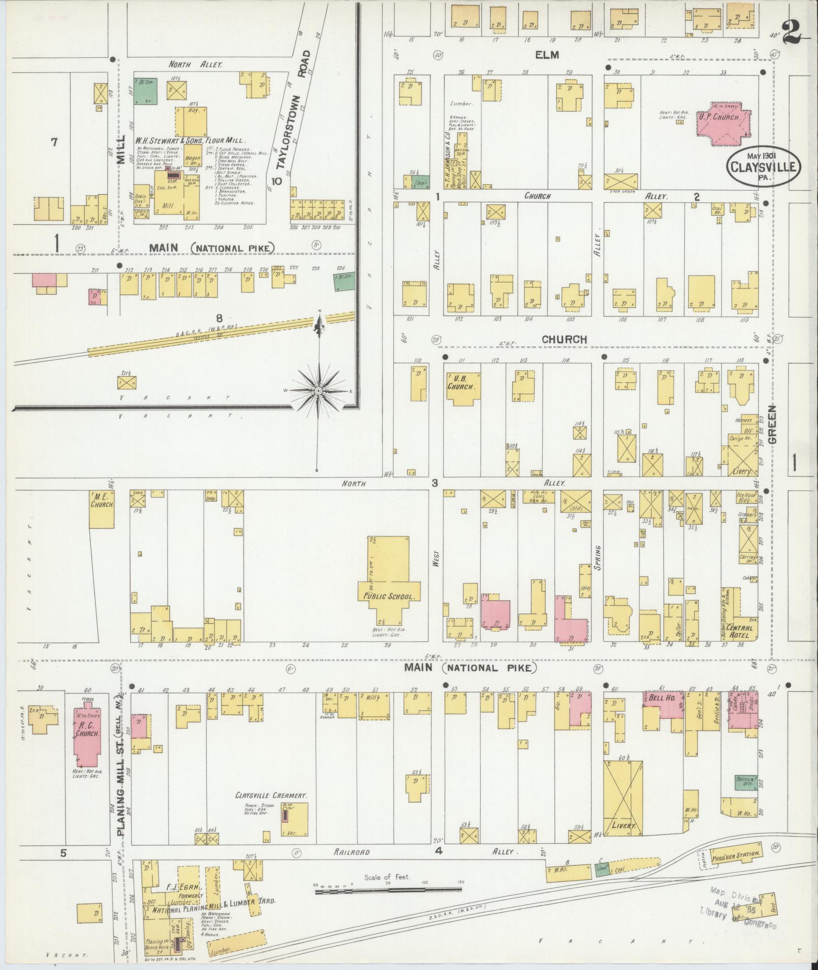 Sanborn Fire Insurance Map from Claysville, Washington County, Pennsylvania (1901), Sheet #0002 - Historic Sanborn Fire Insurance Map Print, vintage old map wall art, antique decor, genealogy gift, Pennsylvania Pennsylvania map