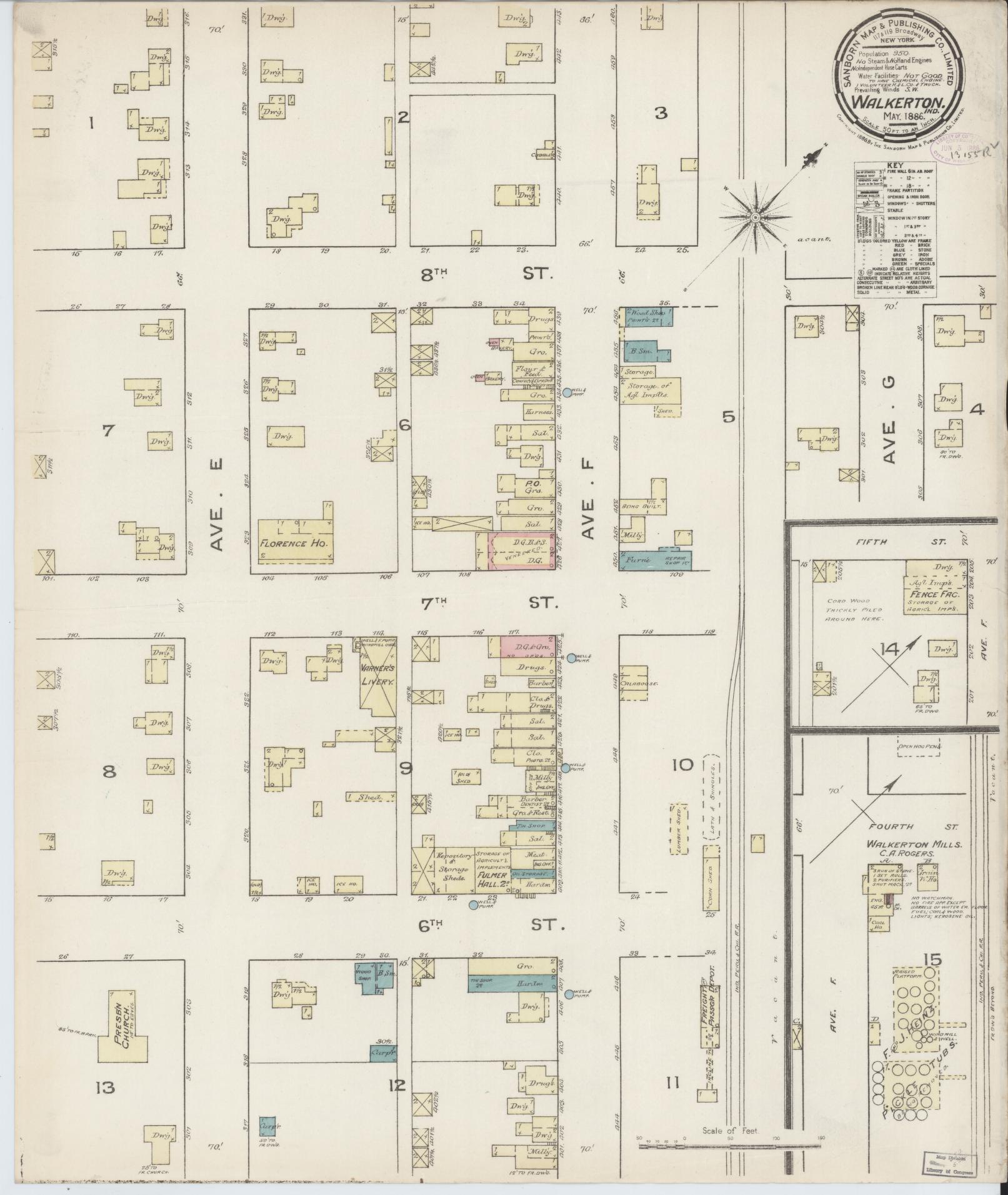 Sanborn Fire Insurance Map from Walkerton, Saint Joseph County, Indiana. (1886) – Historic Sanborn Fire Insurance Map Print