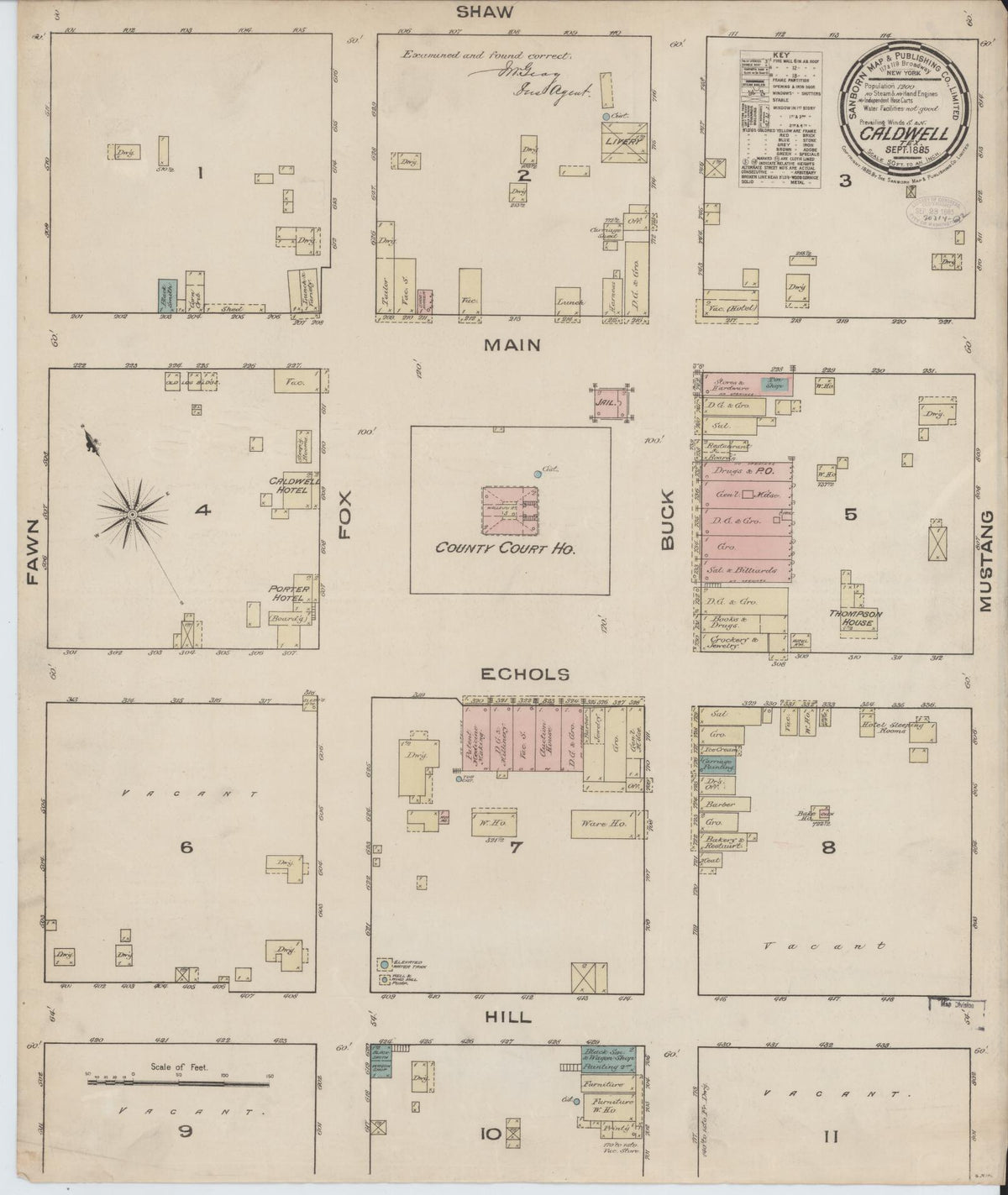 Sanborn Fire Insurance Map from Caldwell, Burleson County, Texas (1885), Sheet #0001 - Historic Sanborn Fire Insurance Map Print, vintage old map wall art, antique decor, genealogy gift, Texas Texas map