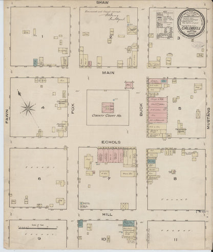 Sanborn Fire Insurance Map from Caldwell, Burleson County, Texas (1885), Sheet #0001 - Historic Sanborn Fire Insurance Map Print, vintage old map wall art, antique decor, genealogy gift, Texas Texas map