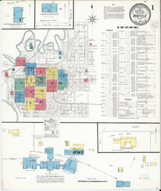 Sanborn Fire Insurance Map from Winfield, Cowley County, Kansas (1905), Sheet #0001 - Complete Map Set gallery image, historic Sanborn map, vintage wall art, Kansas Kansas