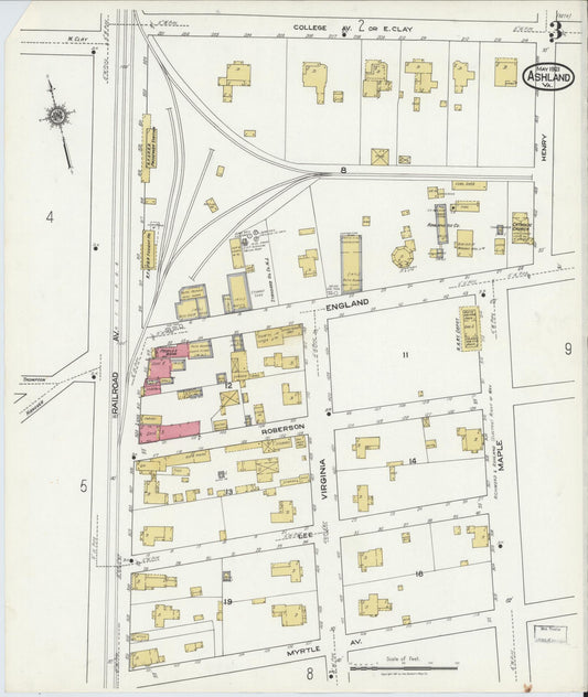 Sanborn Fire Insurance Map from Ashland, Hanover County, Virginia (1921), Sheet #0003 - Historic Sanborn Fire Insurance Map Print, vintage old map wall art, antique decor, genealogy gift, Virginia Virginia map