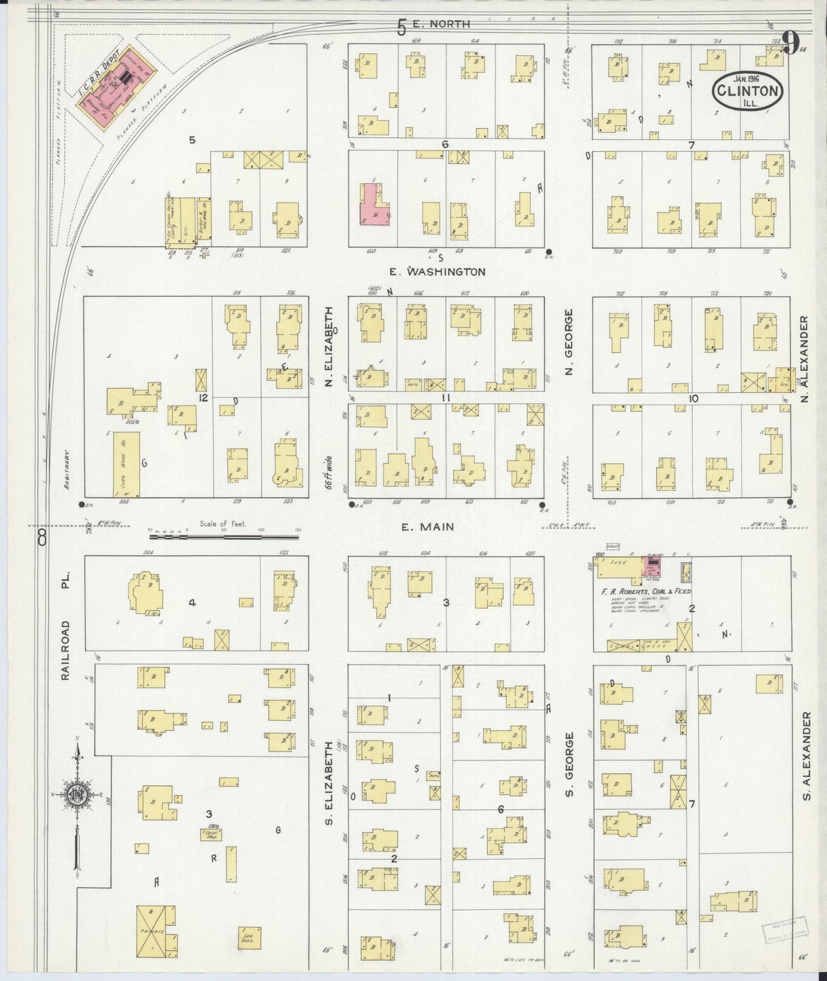 Sanborn Fire Insurance Map from Clinton, De Witt County, Illinois (1916), Sheet #0009 - Complete Map Set gallery image, historic Sanborn map, vintage wall art, Illinois Illinois