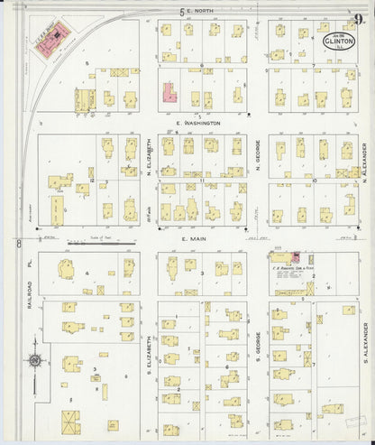 Sanborn Fire Insurance Map from Clinton, De Witt County, Illinois (1916), Sheet #0009 - Complete Map Set gallery image, historic Sanborn map, vintage wall art, Illinois Illinois