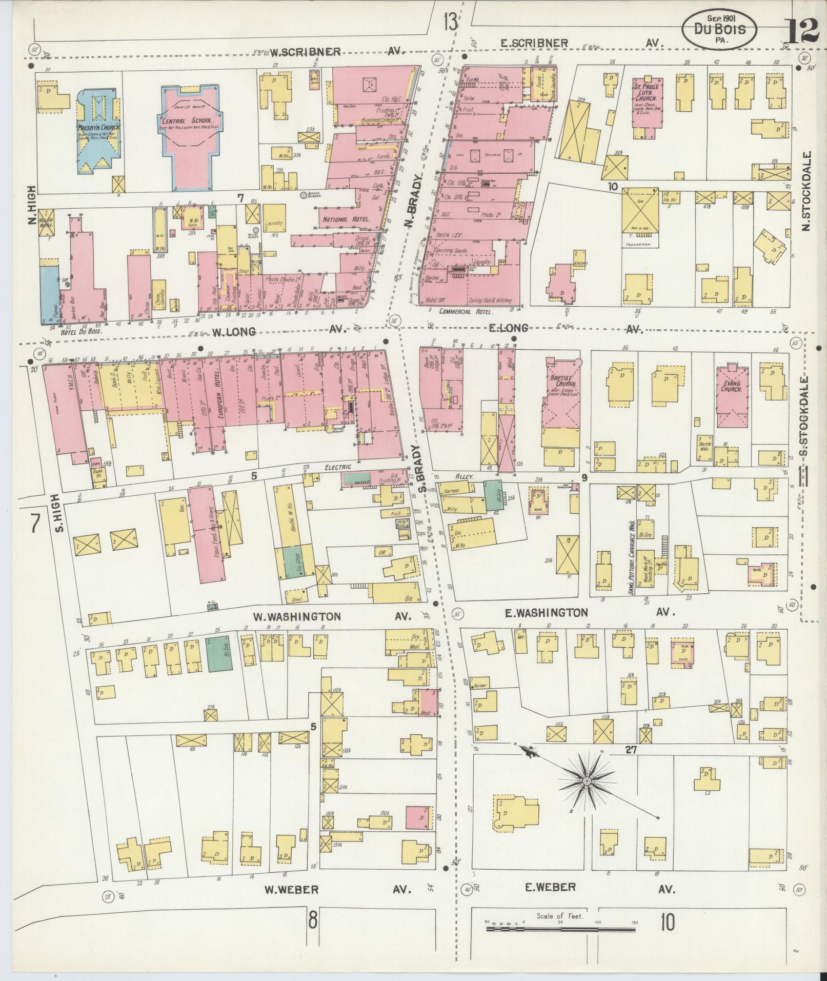 Sanborn Fire Insurance Map from Du Bois, Clearfield County, Pennsylvania (1901), Sheet #0012 - Historic Sanborn Fire Insurance Map Print, vintage old map wall art, antique decor, genealogy gift, Pennsylvania Pennsylvania map