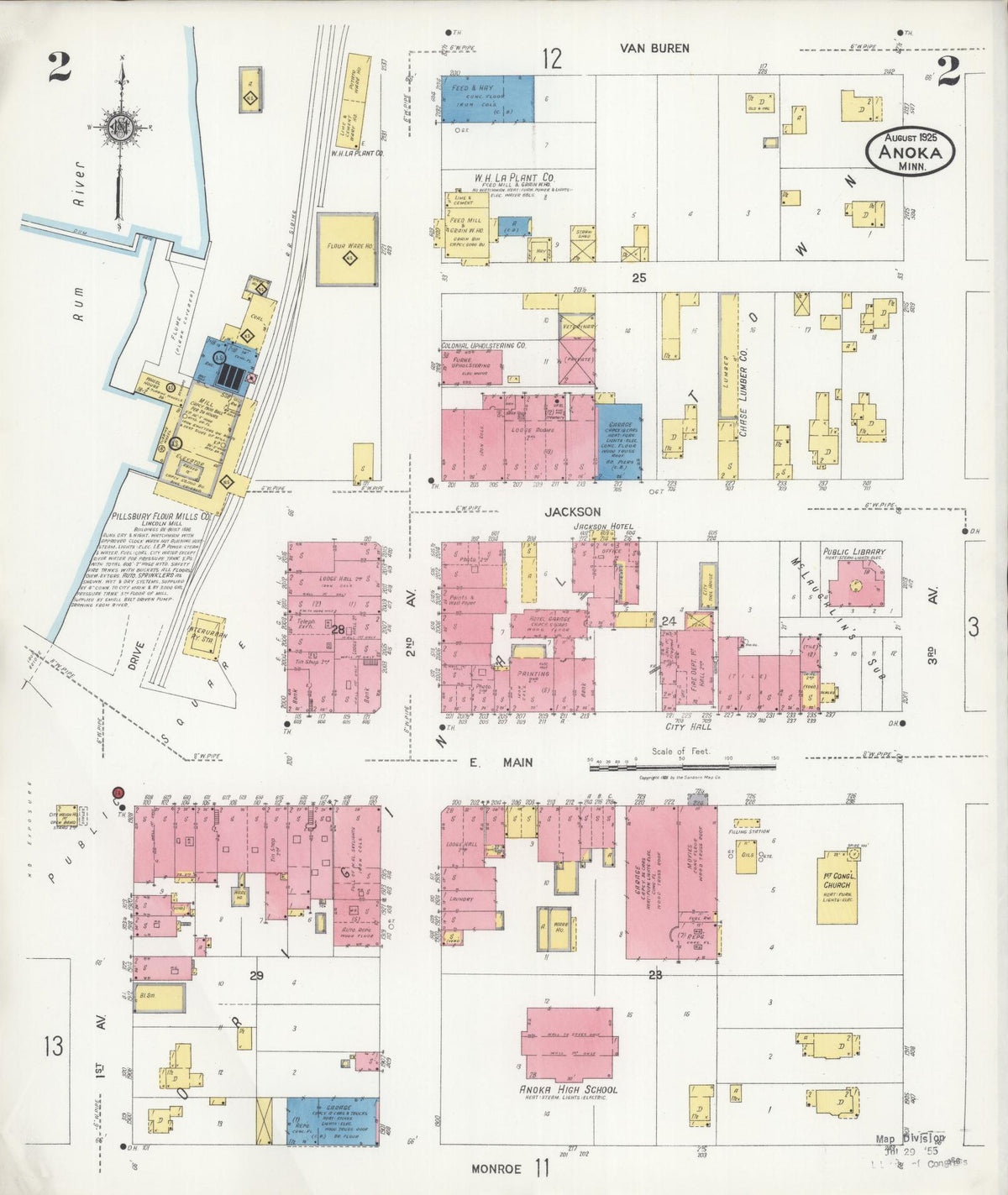 Sanborn Fire Insurance Map from Anoka, Anoka County, Minnesota (1925), Sheet #0002 - Complete Map Set gallery image, historic Sanborn map, vintage wall art, Minnesota Minnesota