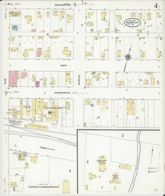 Sanborn Fire Insurance Map from Pierce City, Lawrence County, Missouri (1910), Sheet #0004 - Historic Sanborn Fire Insurance Map Print, vintage old map wall art, antique decor, genealogy gift, Missouri Missouri map