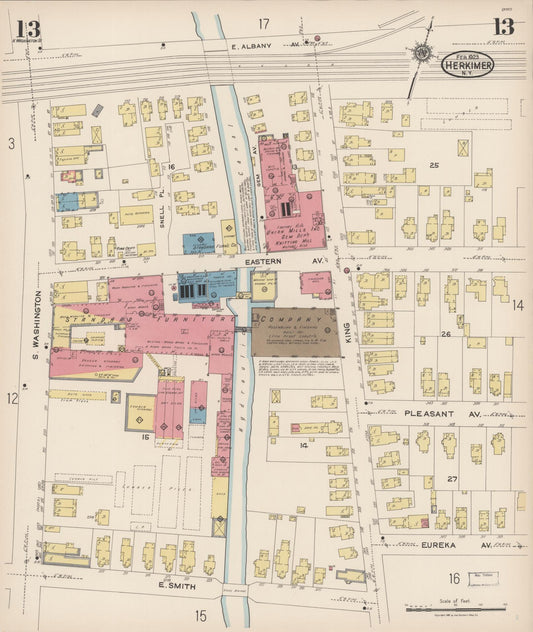 Sanborn Fire Insurance Map from Herkimer, Herkimer County, New York (1923), Sheet #0013 - Historic Sanborn Fire Insurance Map Print, vintage old map wall art, antique decor, genealogy gift, New York New York map