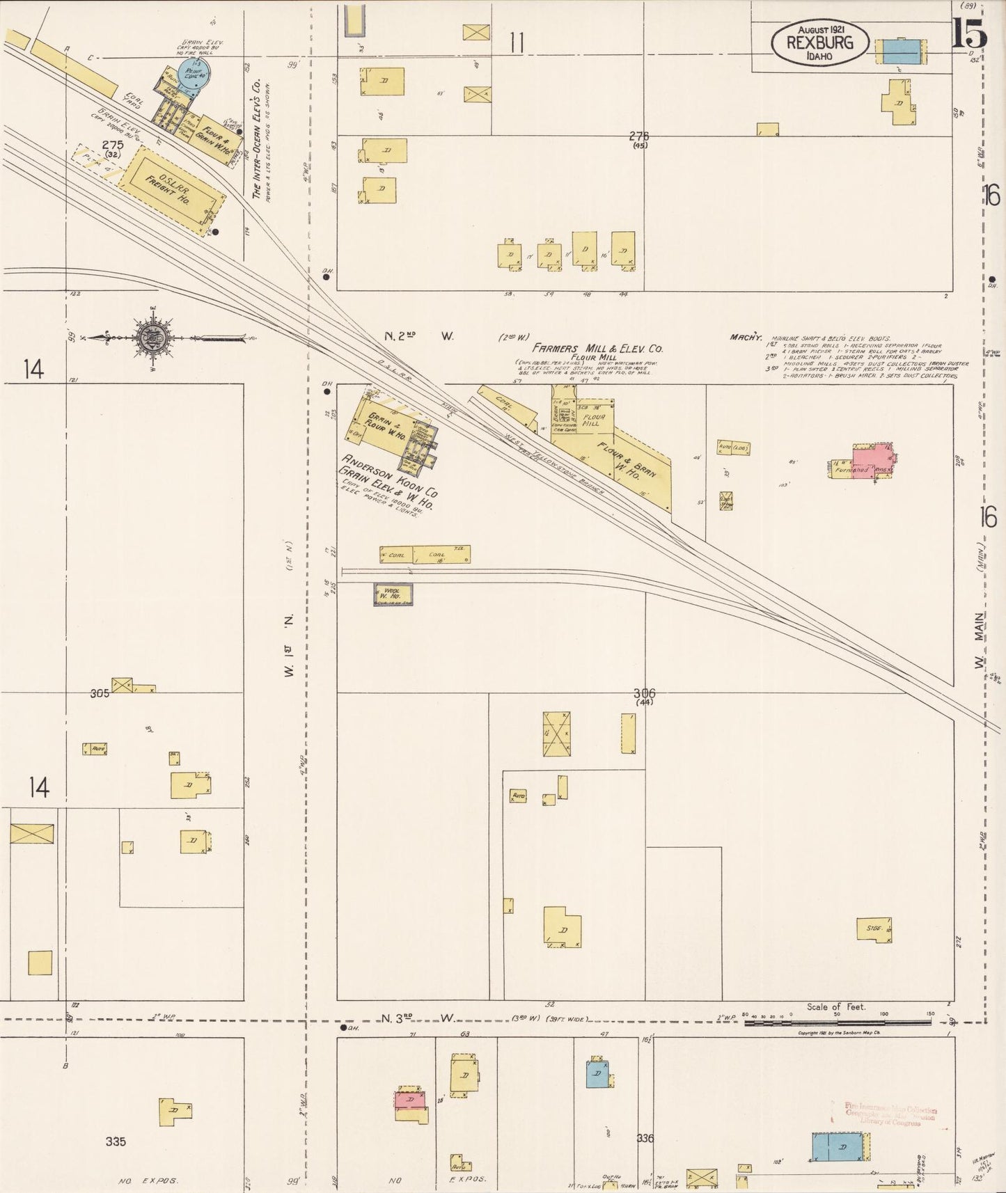 Sanborn Fire Insurance Map from Rexburg, Madison County, Idaho (1921), Sheet #0015 - Historic Sanborn Fire Insurance Map Print, vintage old map wall art, antique decor, genealogy gift, Idaho Idaho map