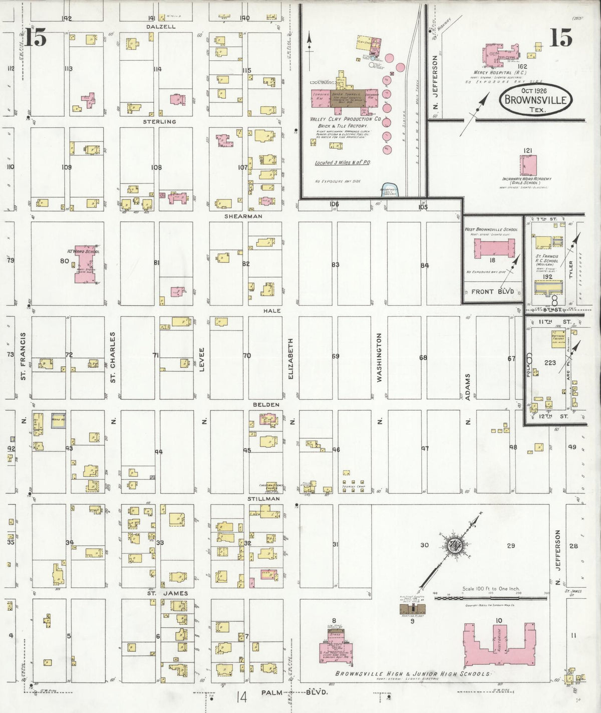 Sanborn Fire Insurance Map from Brownsville, Cameron County, Texas (1926), Sheet #0015 - Complete Map Set gallery image, historic Sanborn map, vintage wall art, Texas Texas