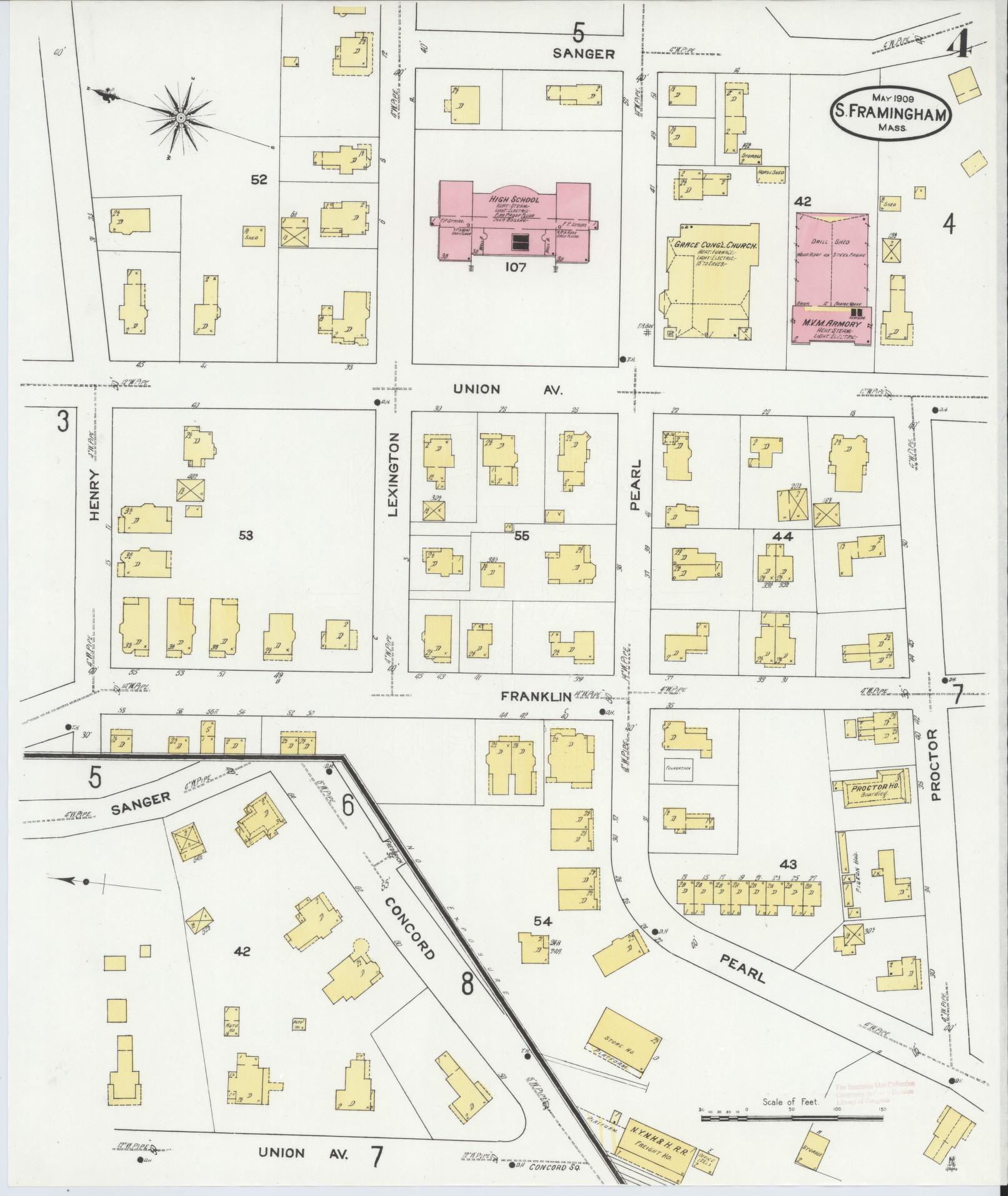 Sanborn Fire Insurance Map from South Farmington, Middlesex County, Massachusetts (1909), Sheet #0004 - Historic Sanborn Fire Insurance Map Print, vintage old map wall art, antique decor, genealogy gift, Massachusetts Massachusetts map