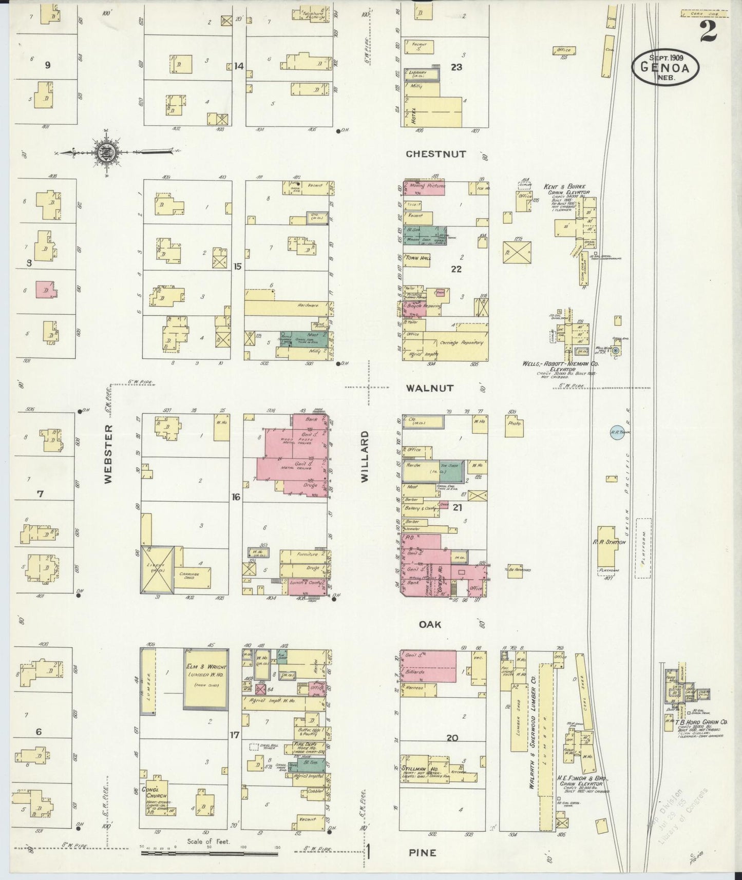 Sanborn Fire Insurance Map from Genoa, Nance County, Nebraska (1909), Sheet #0002 - Historic Sanborn Fire Insurance Map Print, vintage old map wall art, antique decor, genealogy gift, Nebraska Nebraska map