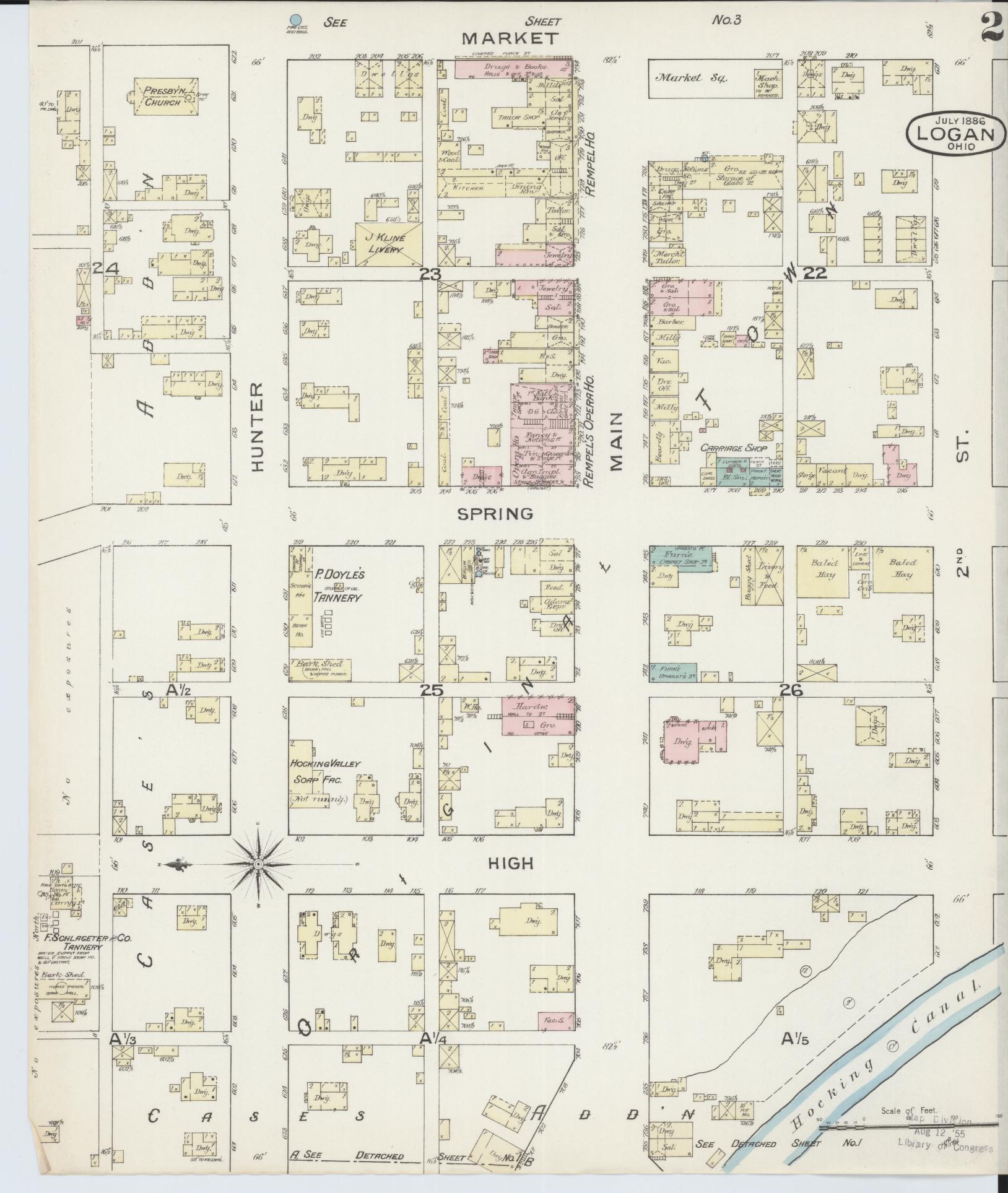 Sanborn Fire Insurance Map from Logan, Hocking County, Ohio (1886), Sheet #0002 - Historic Sanborn Fire Insurance Map Print, vintage old map wall art, antique decor, genealogy gift, Ohio Ohio map