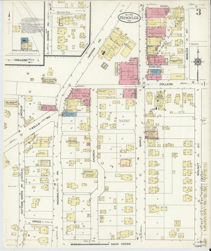 Sanborn Fire Insurance Map from French Lick, Orange County, Indiana (1913), Sheet #0003 - Complete Map Set gallery image, historic Sanborn map, vintage wall art, Indiana Indiana