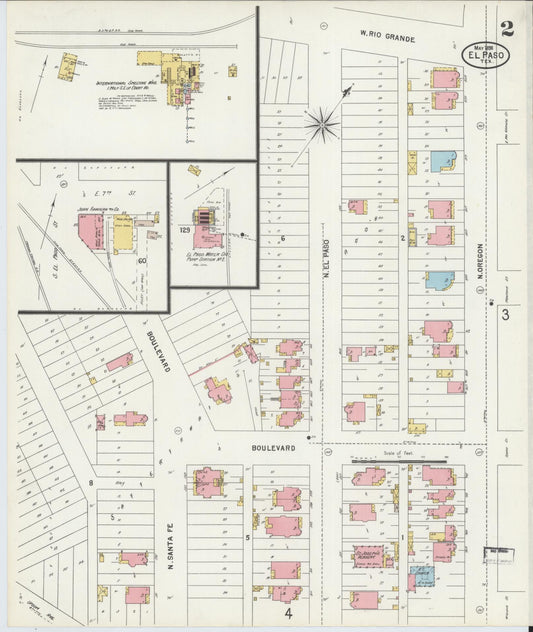 Sanborn Fire Insurance Map from El Paso, El Paso County, Texas (1898), Sheet #0002 - Historic Sanborn Fire Insurance Map Print, vintage old map wall art, antique decor, genealogy gift, Texas Texas map