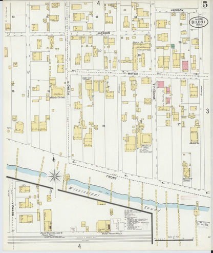 Sanborn Fire Insurance Map from Biloxi, Harrison County, Mississippi (1898), Sheet #0005 - Complete Map Set gallery image, historic Sanborn map, vintage wall art, Mississippi Mississippi