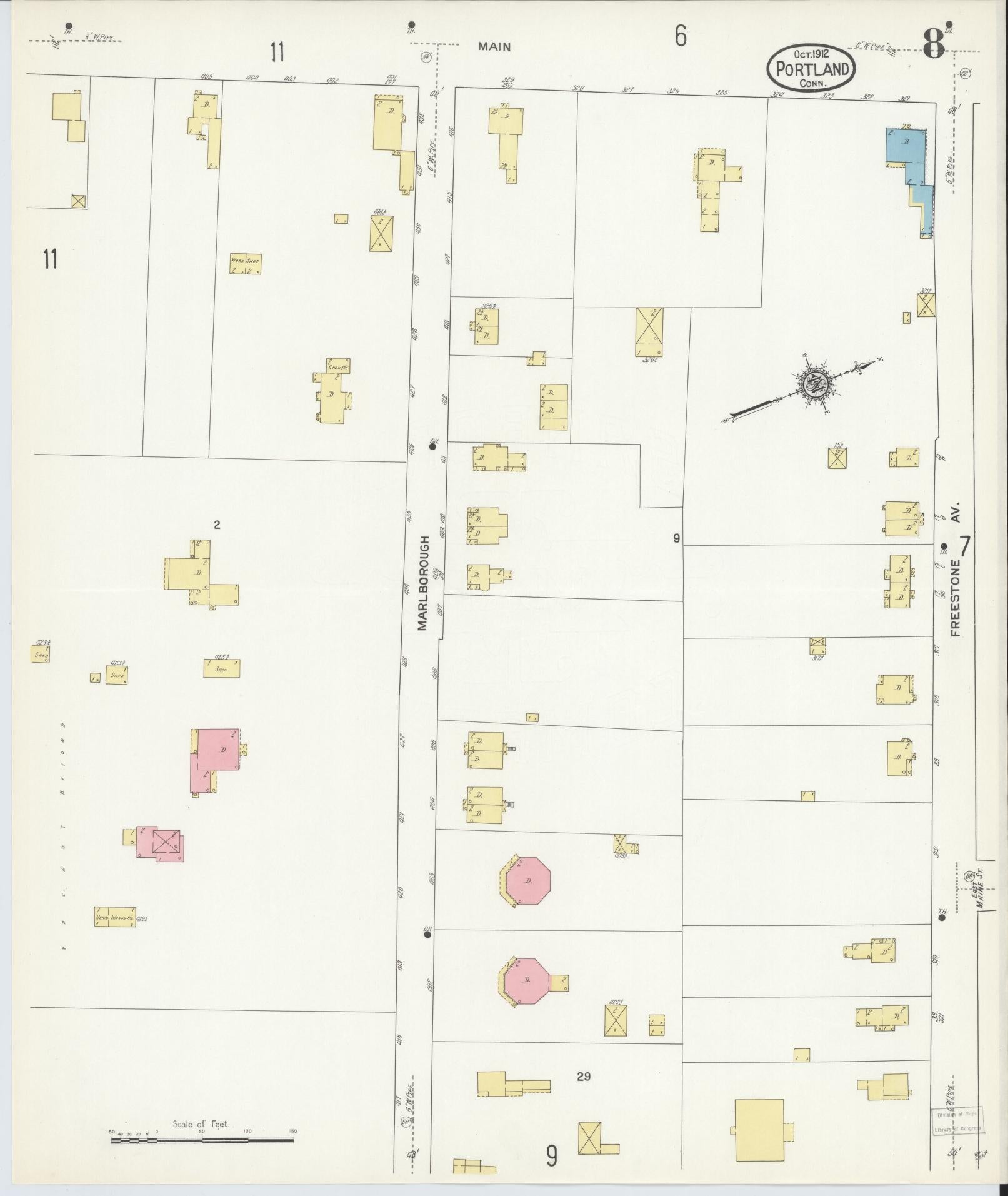 Sanborn Fire Insurance Map from Portland, Middlesex County, Connecticut (1912), Sheet #0008 - Complete Map Set gallery image, historic Sanborn map, vintage wall art, Connecticut Connecticut