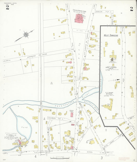 Sanborn Fire Insurance Map from Townsend, Middlesex County, Massachusetts (1936), Sheet #0002 - Historic Sanborn Fire Insurance Map Print, vintage old map wall art, antique decor, genealogy gift, Massachusetts Massachusetts map