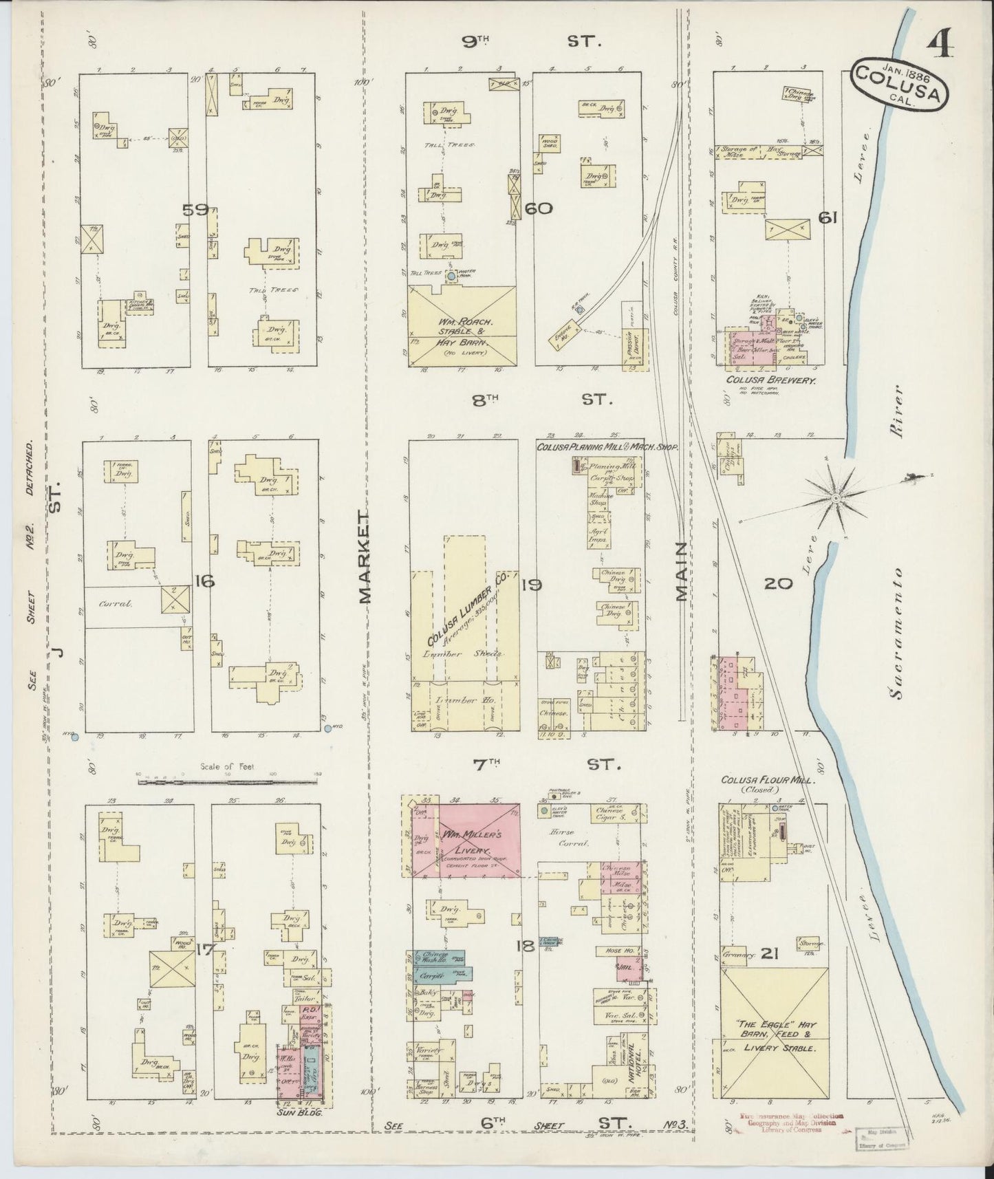 Sanborn Fire Insurance Map from Colusa, Colusa County, California (1886), Sheet #0004 - Historic Sanborn Fire Insurance Map Print, vintage old map wall art, antique decor, genealogy gift, California California map