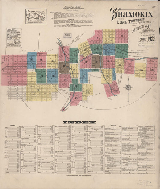 Sanborn Fire Insurance Map from Shamokin, Northumberland County, Pennsylvania (1922), Sheet #0001 - Historic Sanborn Fire Insurance Map Print, vintage old map wall art, antique decor, genealogy gift, Pennsylvania Pennsylvania map