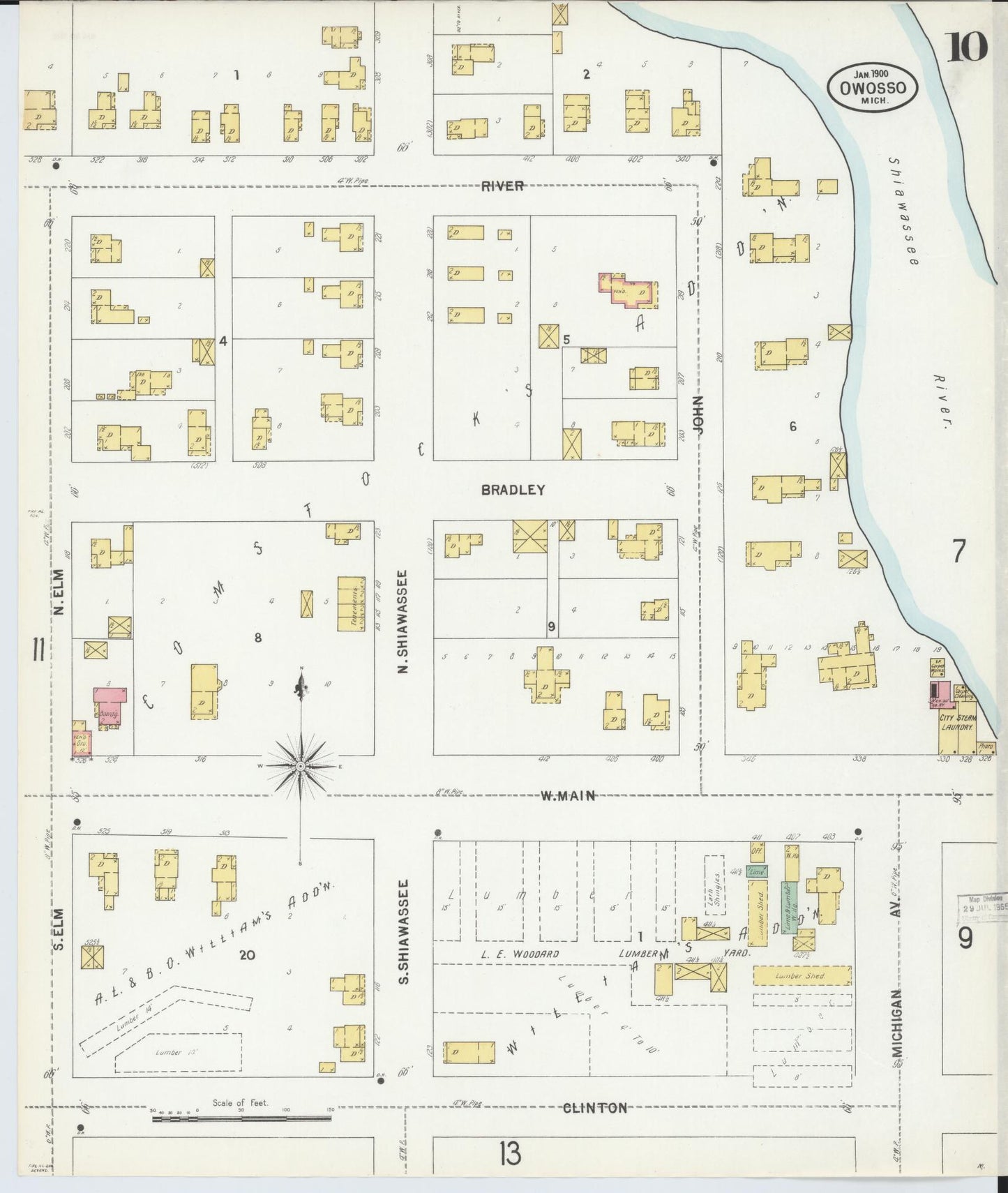Sanborn Fire Insurance Map from Owosso, Shiawassee County, Michigan (1900), Sheet #0010 - Historic Sanborn Fire Insurance Map Print, vintage old map wall art, antique decor, genealogy gift, Michigan Michigan map