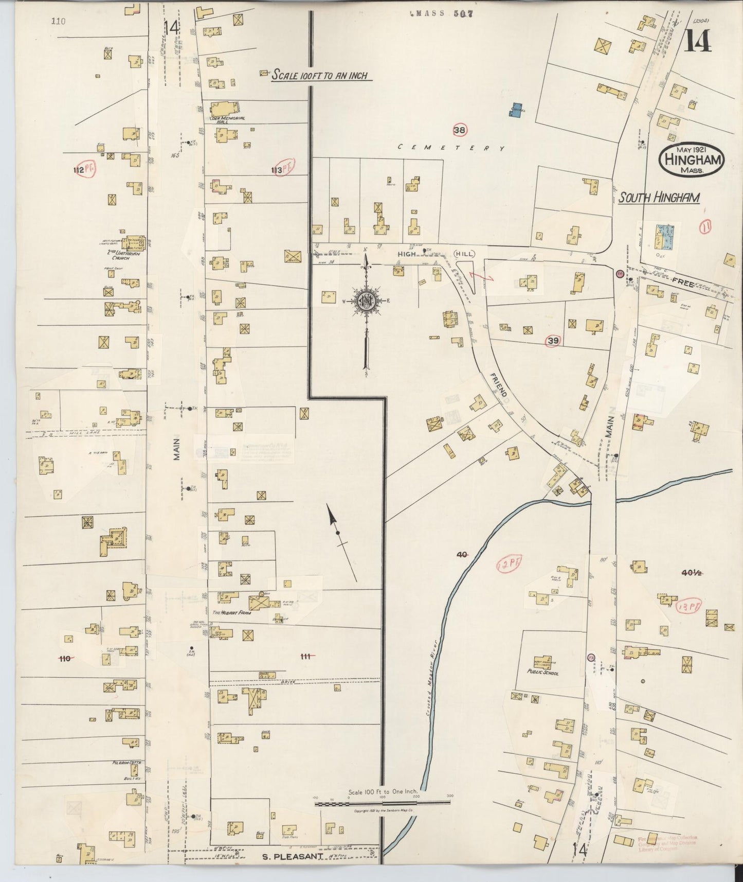 Sanborn Fire Insurance Map from Hingham, Plymouth County, Massachusetts (1948), Sheet #0014 - Historic Sanborn Fire Insurance Map Print, vintage old map wall art, antique decor, genealogy gift, Massachusetts Massachusetts map