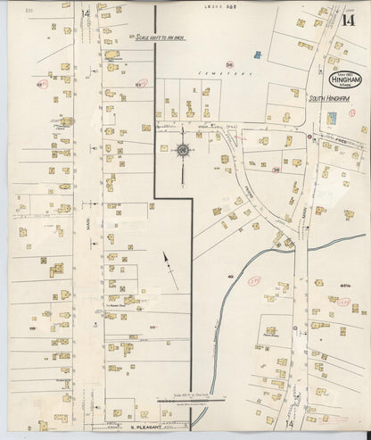 Sanborn Fire Insurance Map from Hingham, Plymouth County, Massachusetts (1948), Sheet #0014 - Historic Sanborn Fire Insurance Map Print, vintage old map wall art, antique decor, genealogy gift, Massachusetts Massachusetts map