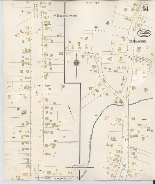 Sanborn Fire Insurance Map from Hingham, Plymouth County, Massachusetts (1948), Sheet #0014 - Historic Sanborn Fire Insurance Map Print, vintage old map wall art, antique decor, genealogy gift, Massachusetts Massachusetts map