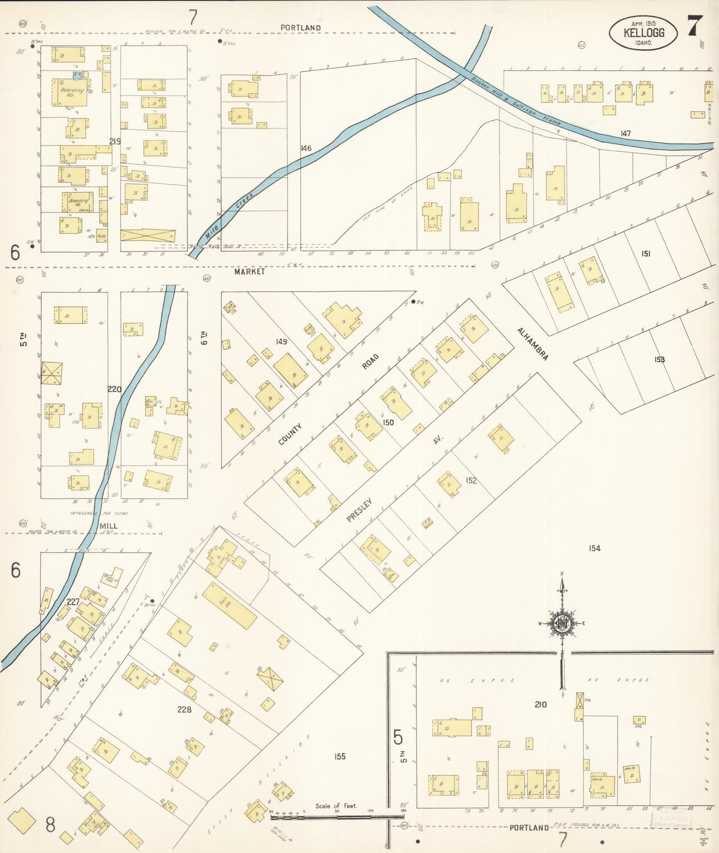 Sanborn Fire Insurance Map from Kellogg, Shoshone County, Idaho (1915), Sheet #0007 - Historic Sanborn Fire Insurance Map Print, vintage old map wall art, antique decor, genealogy gift, Idaho Idaho map