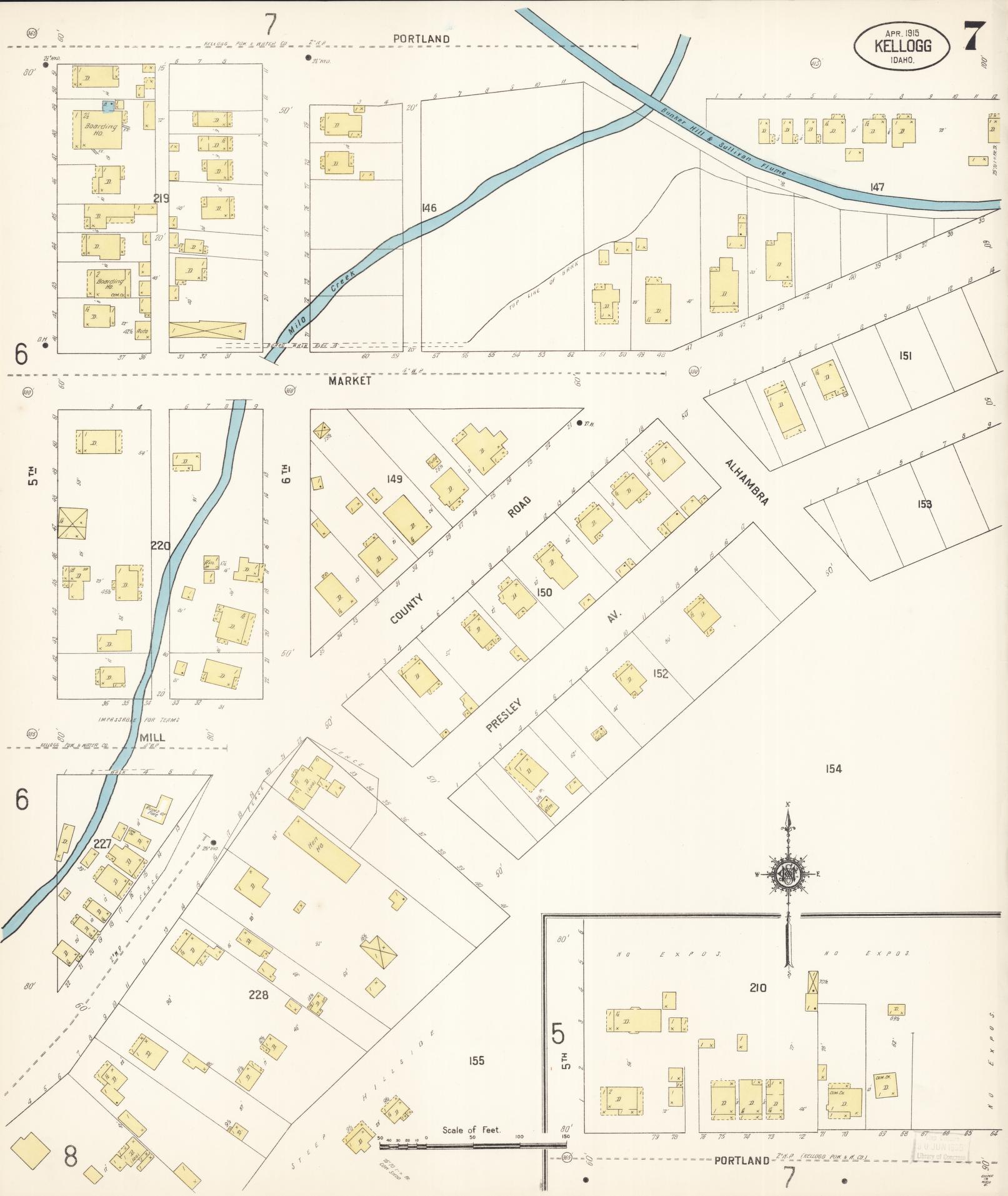 Sanborn Fire Insurance Map from Kellogg, Shoshone County, Idaho (1915), Sheet #0007 - Historic Sanborn Fire Insurance Map Print, vintage old map wall art, antique decor, genealogy gift, Idaho Idaho map