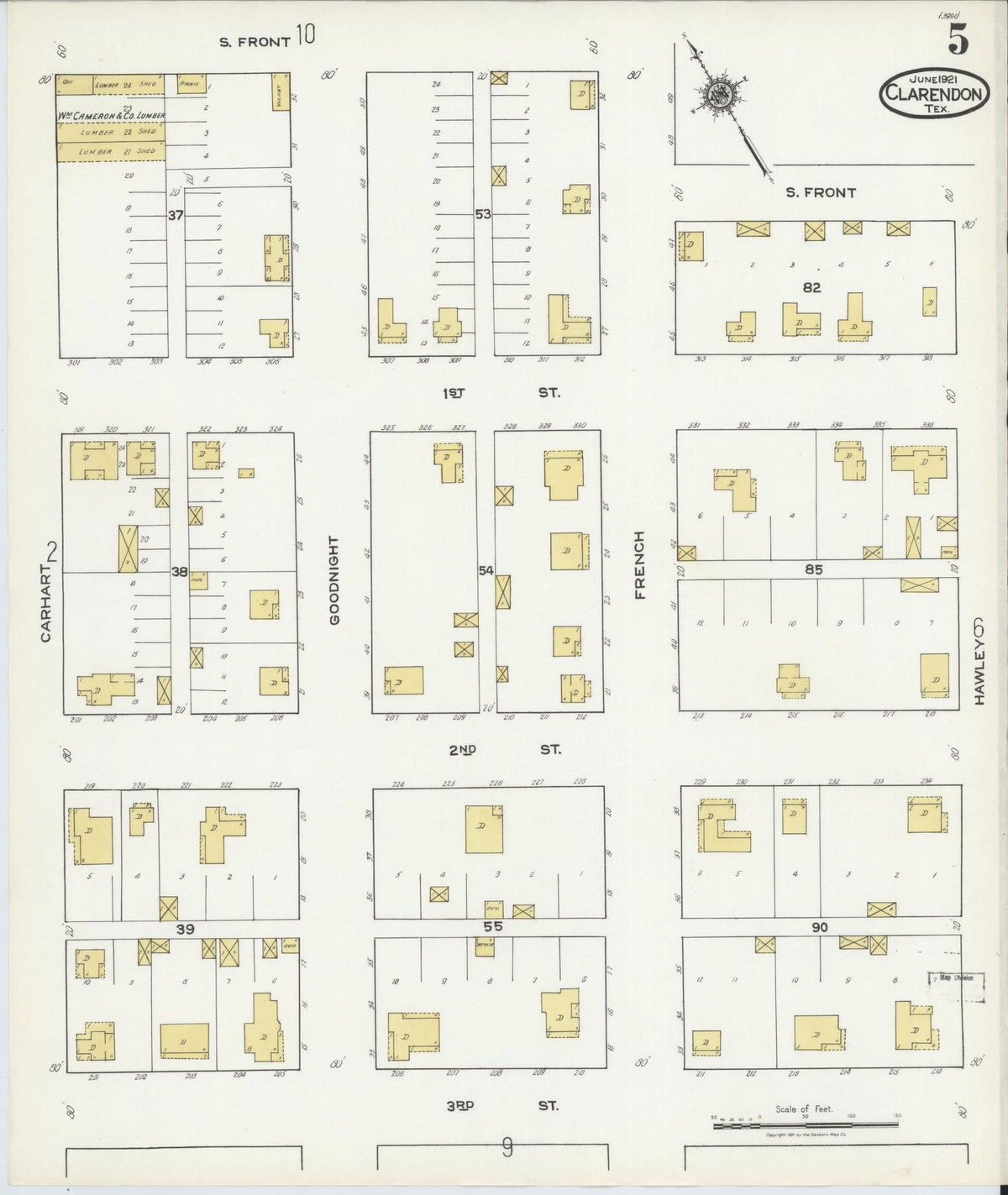 Sanborn Fire Insurance Map from Clarendon, Donley County, Texas (1921), Sheet #0005 - Complete Map Set gallery image, historic Sanborn map, vintage wall art, Texas Texas
