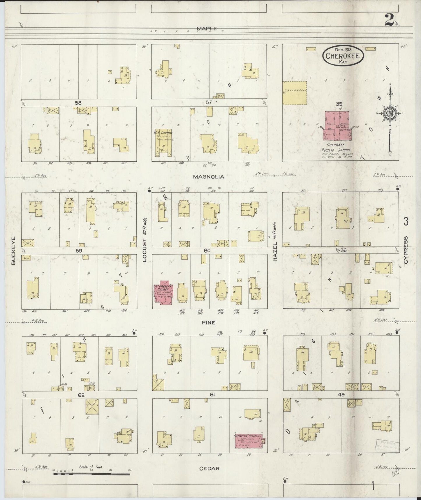 Sanborn Fire Insurance Map from Cherokee, Crawford County, Kansas (1913), Sheet #0002 - Complete Map Set gallery image, historic Sanborn map, vintage wall art, Kansas Kansas