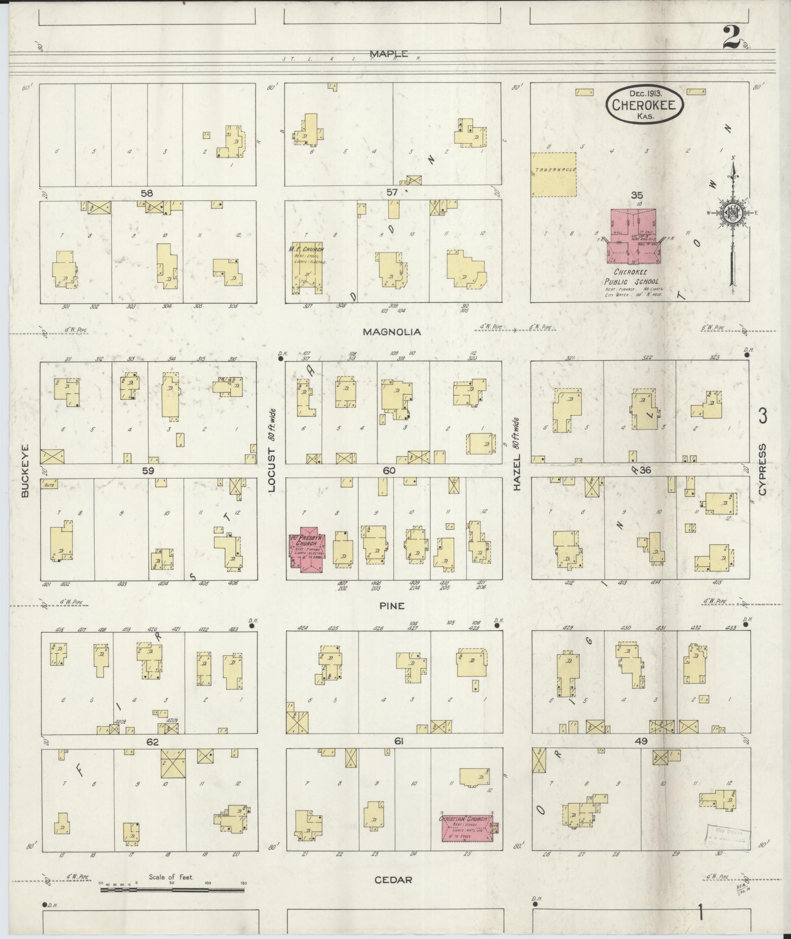 Sanborn Fire Insurance Map from Cherokee, Crawford County, Kansas (1913), Sheet #0002 - Complete Map Set gallery image, historic Sanborn map, vintage wall art, Kansas Kansas