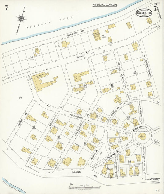 Sanborn Fire Insurance Map from Falmouth, Barnstable County, Massachusetts (1923), Sheet #0007 - Historic Sanborn Fire Insurance Map Print, vintage old map wall art, antique decor, genealogy gift, Massachusetts Massachusetts map