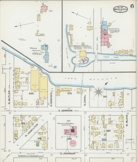 Sanborn Fire Insurance Map from Madison, Dane County, Wisconsin (1892), Sheet #0006 - Historic Sanborn Fire Insurance Map Print, vintage old map wall art, antique decor, genealogy gift, Wisconsin Wisconsin map