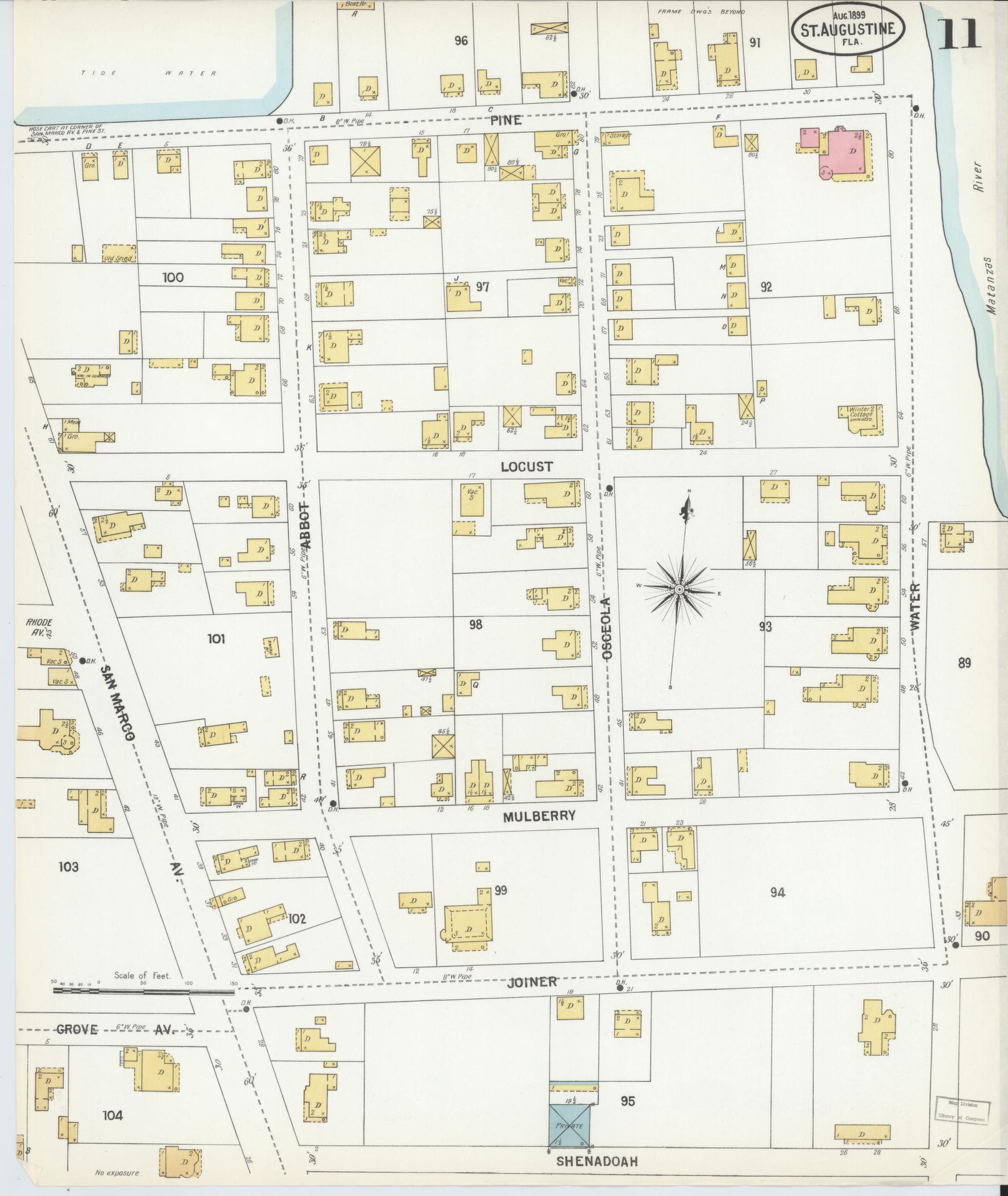 Sanborn Fire Insurance Map from Saint Augustine, Saint John's County, Florida (1899), Sheet #0011 - Complete Map Set gallery image, historic Sanborn map, vintage wall art, Florida Florida