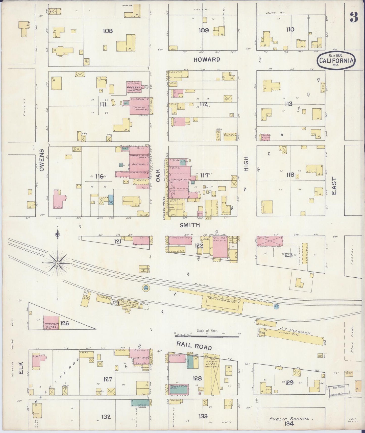 Sanborn Fire Insurance Map from California, Moniteau County, Missouri (1892), Sheet #0003 - Complete Map Set gallery image, historic Sanborn map, vintage wall art, Missouri Missouri