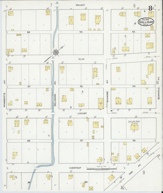 Sanborn Fire Insurance Map from Sallisaw, Sequoyah County, Oklahoma (1918), Sheet #0008 - Historic Sanborn Fire Insurance Map Print, vintage old map wall art, antique decor, genealogy gift, Oklahoma Oklahoma map