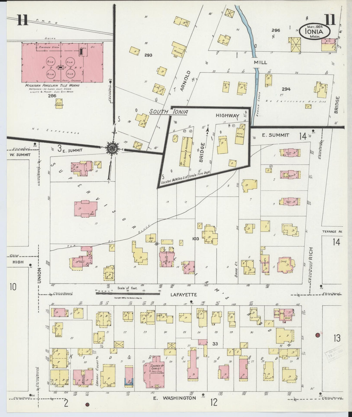 Sanborn Fire Insurance Map from Ionia, Ionia County, Michigan (1924), Sheet #0011 - Historic Sanborn Fire Insurance Map Print, vintage old map wall art, antique decor, genealogy gift, Michigan Michigan map