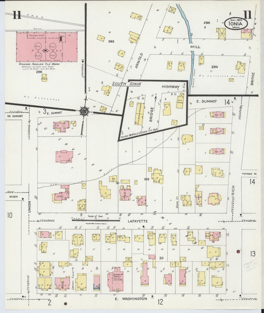 Sanborn Fire Insurance Map from Ionia, Ionia County, Michigan (1924), Sheet #0011 - Historic Sanborn Fire Insurance Map Print, vintage old map wall art, antique decor, genealogy gift, Michigan Michigan map