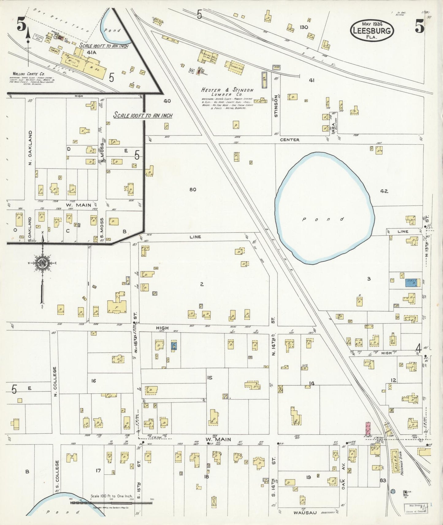 Sanborn Fire Insurance Map from Leesburg, Lake County, Florida (1924), Sheet #0005 - Complete Map Set gallery image, historic Sanborn map, vintage wall art, Florida Florida